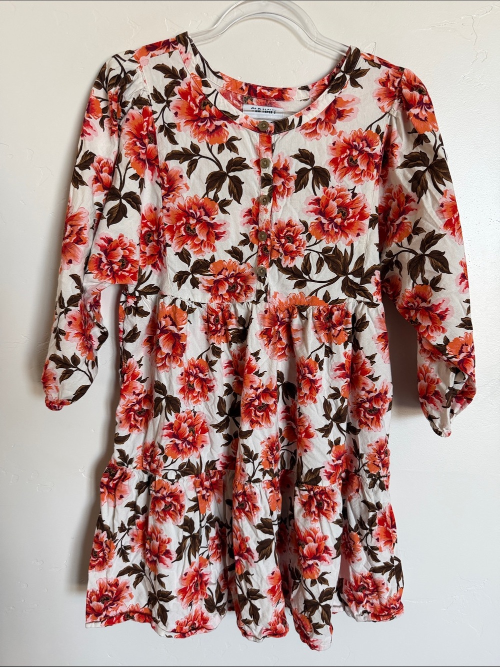 Old Navy White Dress with Coral Floral Print